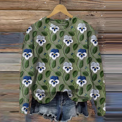 Women's Embroidery Floral Leaves Graphic Print Casual Sweatshirt