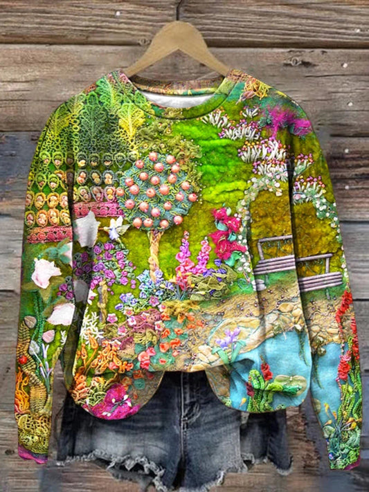 Women's Vintage Floral Print Pullover Sweathshirt
